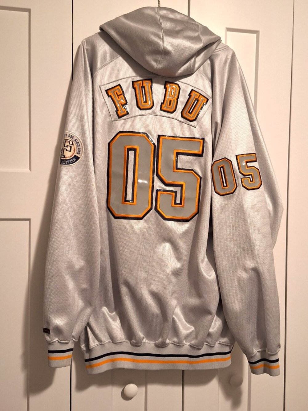 Vintage FUBU Athletics 1992 JSY Hoodie Gray QUEENS #05 MENS Size XXL
